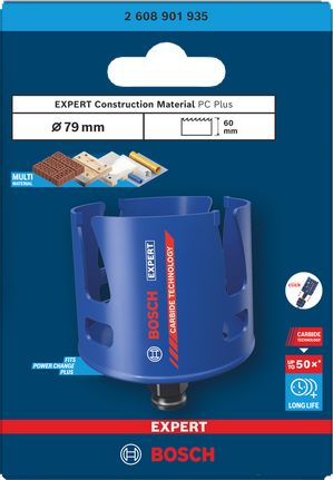 „Bosch Expert“ 79 × 60 mm statybinių medžiagų skylių pjūklas.